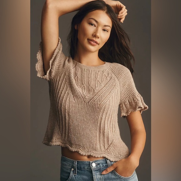Anthropologie Sweaters - By Anthropologie Short-Sleeve Pointelle Sweater Tee